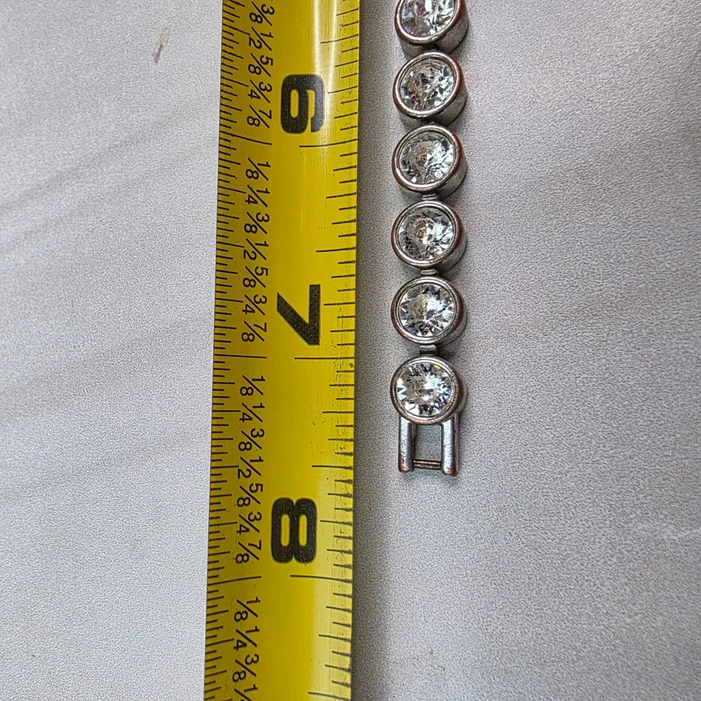 Vintage TC Stainless‎ Steel Bezel Set Clear Crystal Tennis Bracelet Silver Tone